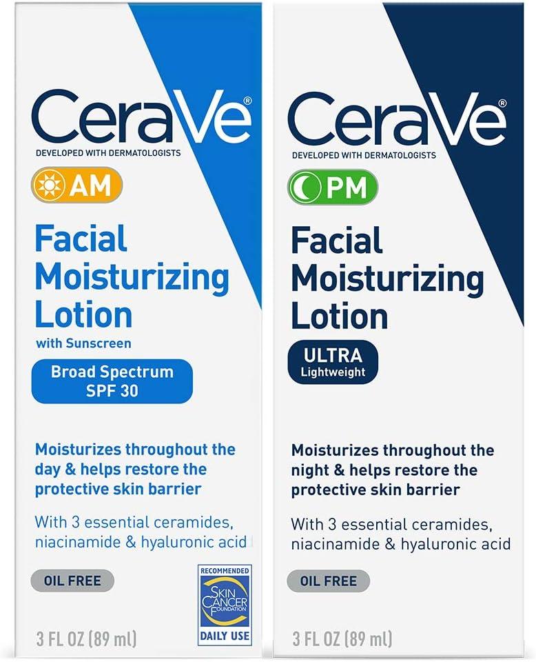 Lotion hydratante pour le visage CeraVe 3 Fl Oz (paquet de 2) Bundle AM/PM (l'emballage peut varier)